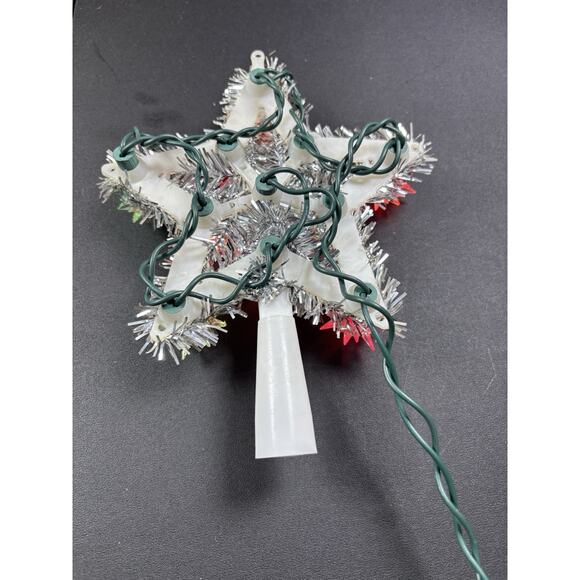 Silver Tinsel Lighted Christmas Tree Top Topper 5 Point Multi Color Box 6" - Picture 4 of 5
